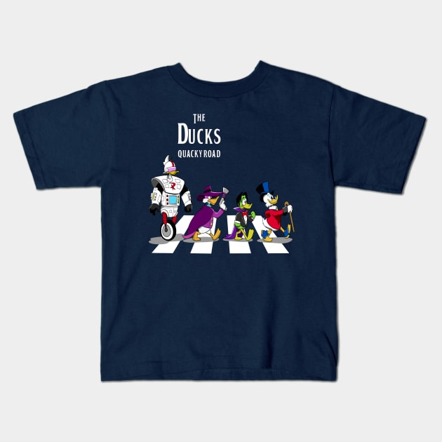 The Ducks quacky road Kids T-Shirt by sullyink